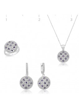 Gümüş Eflatun Taşlı Set