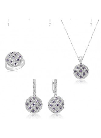 Gümüş Eflatun Taşlı Set