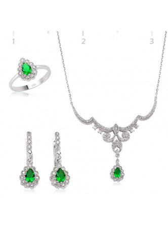 Gümüş Zirkon Taşlı Damla Set