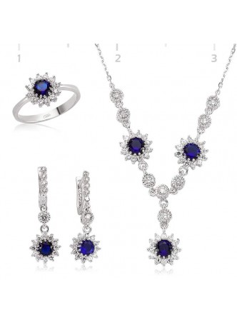 Gümüş Lacivert Taşlı Set