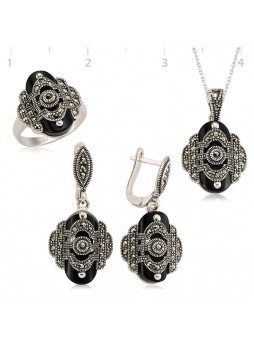 Gümüş Oniks Taşlı Markazit Set