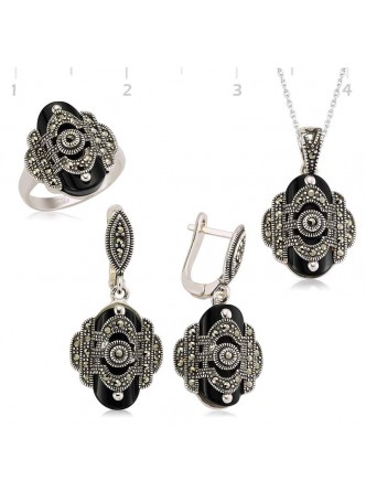 Gümüş Oniks Taşlı Markazit Set