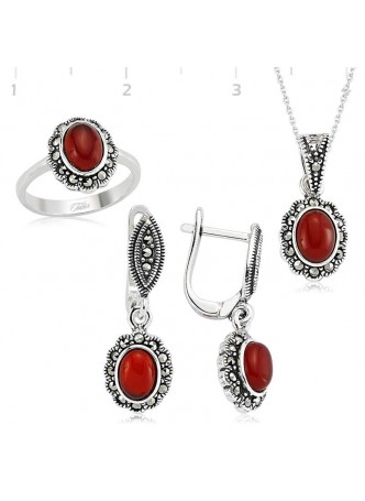 Gümüş Markazit Akik Set