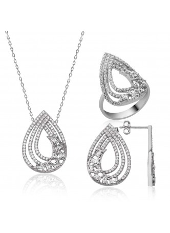 Gümüş Baget Taşlı Damla Set