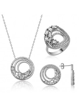 Gümüş Baget Taşlı Halka Set