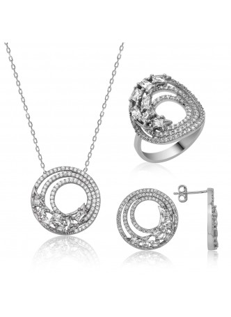 Gümüş Baget Taşlı Halka Set