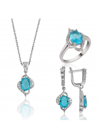 Gümüş Mavi Topaz Klasik Set