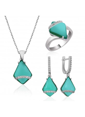 Gümüş Yeşil Aşk Damlası Bayan Set