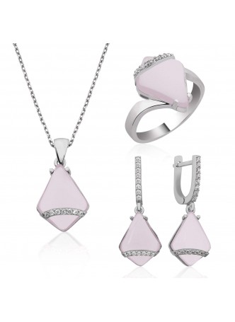 Gümüş Pembe Aşk Damlası Bayan Set
