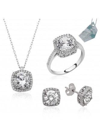 Gümüş Swarovski Kare Set