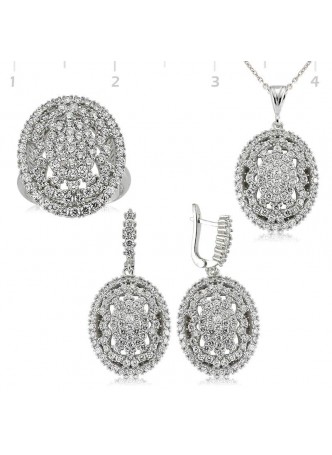 Gümüş Zirkon Taşlı Oval Set