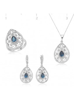 Gümüş Mavi Taşlı Damla Set