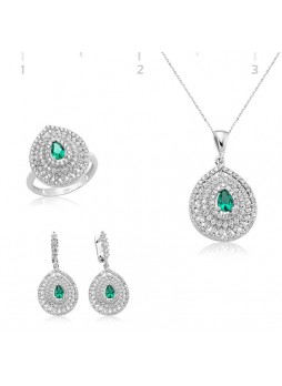 Gümüş Yeşil Zirkon Taşlı Damla Set