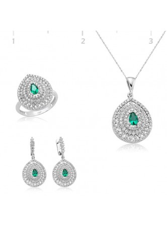 Gümüş Yeşil Zirkon Taşlı Damla Set