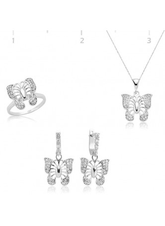 Gümüş Zirkon Taşlı Kelebek Set