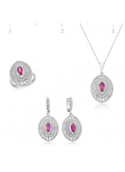 Gümüş Pembe Mekik Taşlı Oval Set