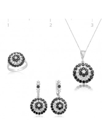 Zirkon Taşlı Siyah Çiçek Set