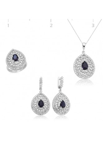 Gümüş Mor Taşlı Damla Set