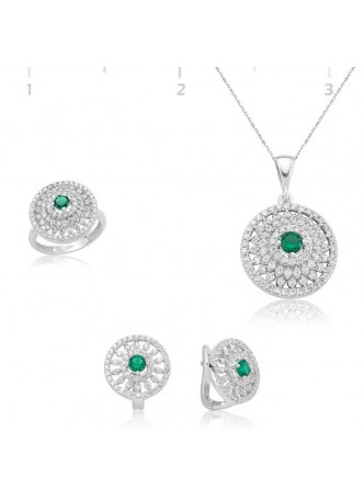 Gümüş Yeşil Taşlı Güneş Set