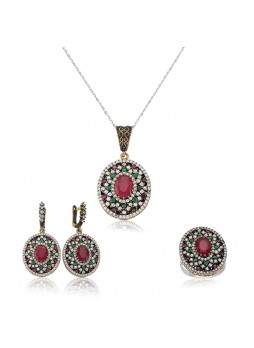 Gümüş Pembe Taşlı Otantik Sultan Set