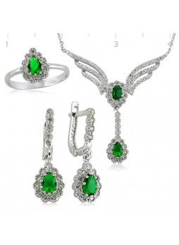 Yeşil Taşlı Kanat Gümüş Set