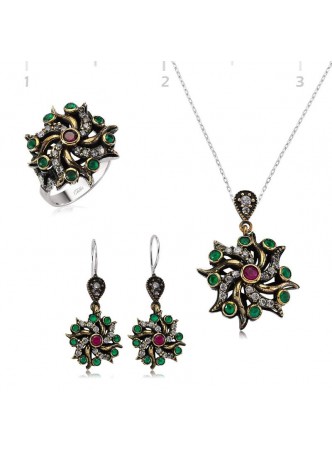 Zirkon Taşlı Otantik Gümüş Set