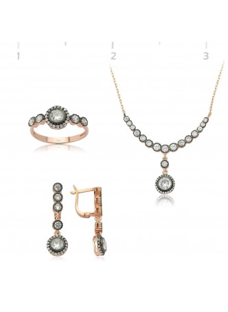 Rozlu Otantik Tek Taş Gümüş Set
