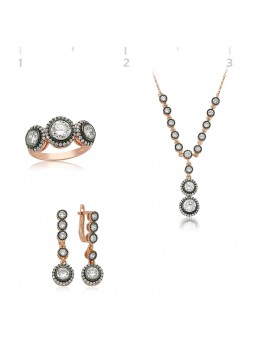 Rose Kaplama Üç Taş Gümüş Set
