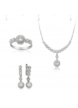 Rodyum Kaplama Tek Taş Gümüş Set