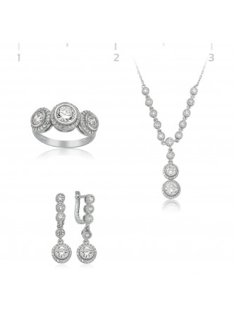 Rodyum Kaplama Üç Taş Gümüş Set