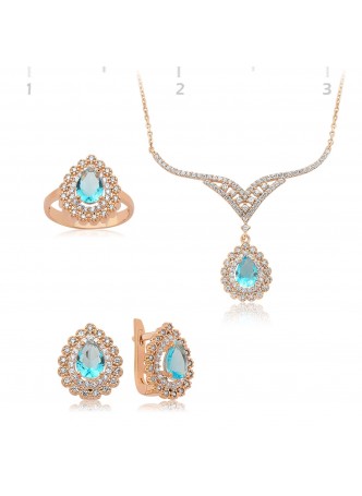 Topaz Taşlı Rose Damla Set