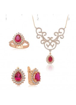 Yakut Taşlı Rose Damla Set