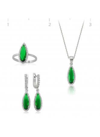 Zümrüt Taşlı Damla Set