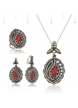 Gümüş Yakut Taşlı Yaprak Set