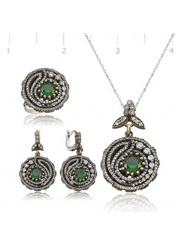 Gümüş Yakut Taşlı Yaprak Set