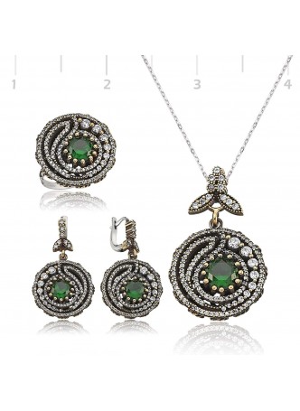 Gümüş Yakut Taşlı Yaprak Set