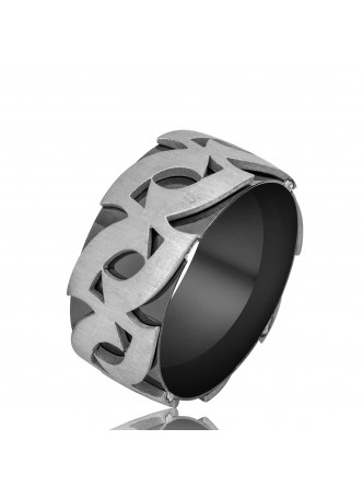 Gümüş Fantazi Siyah Desenli Erkek Alyans