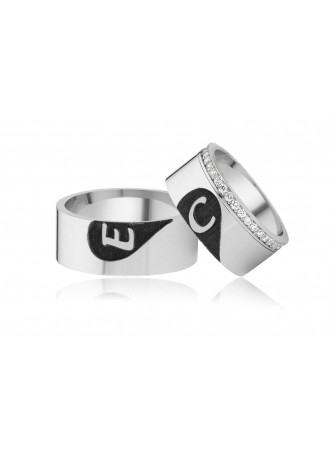 Gümüş Kişiye Özel Taşlı Çift Kalp Alyans