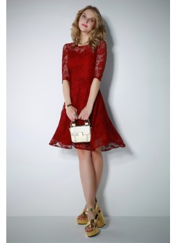 DANTEL KLOŞ ELBİSE – BORDO