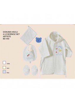 Babydo Bebek Artiste Dokuma Bornoz 4 lü Set Ekru
