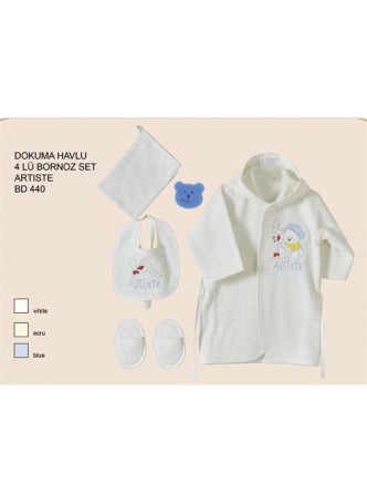 Babydo Bebek Artiste Dokuma Bornoz 4 lü Set Ekru