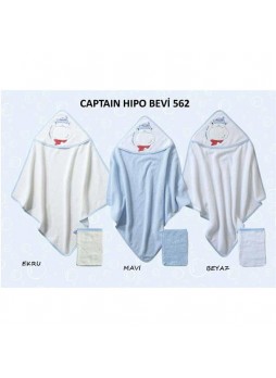 Bebekevi Bebek Captain Hipo Dokuma  Kapşonlu Havlu 2 li Set Beyaz