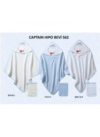 Bebekevi Bebek Captain Hipo Dokuma  Kapşonlu Havlu 2 li Set Mavi