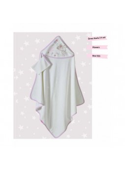 Bebekevi Bebek Flowers Örme Kapşonlu Havlu 2 li Set Ekru