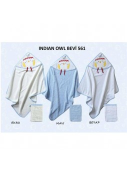 Bebekevi Bebek Indian Owl Dokuma  Kapşonlu Havlu 2 li Set Ekru