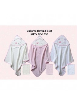 Bebekevi Bebek Kitty  Dokuma  Kapşonlu Havlu 2 li Set Beyaz
