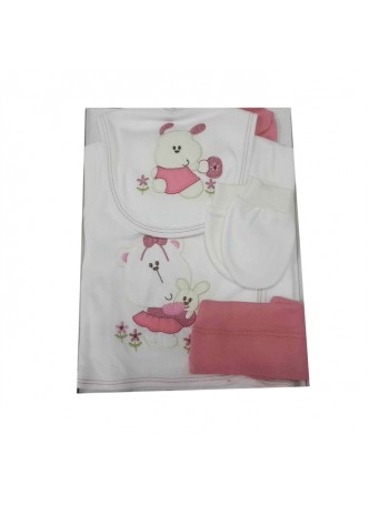 Ciccim Elbiseli Ayıcık Pembe Bebek Hastane Çıkışı 5 Parça