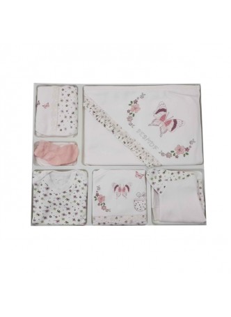 Bebitof Taşlı Kelebekli Kız Bebek Hastane Çıkışı 10 Parça Pembe