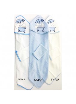 Babydo Dog Friends Bebek Dokuma Kapşonlu Havlu 2 li Set Ekru