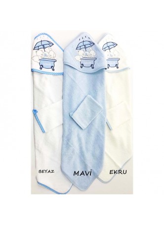 Babydo Dog Friends Bebek Dokuma Kapşonlu Havlu 2 li Set Ekru